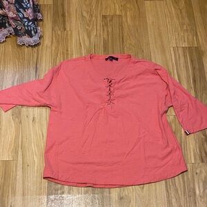 Tommy Hilfiger Coral Lace-Up Blouse; size XL